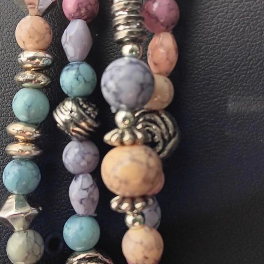 Multi-strand  Pastel Toned Natural Stone Beaded Necklace - Picture 5 of 9